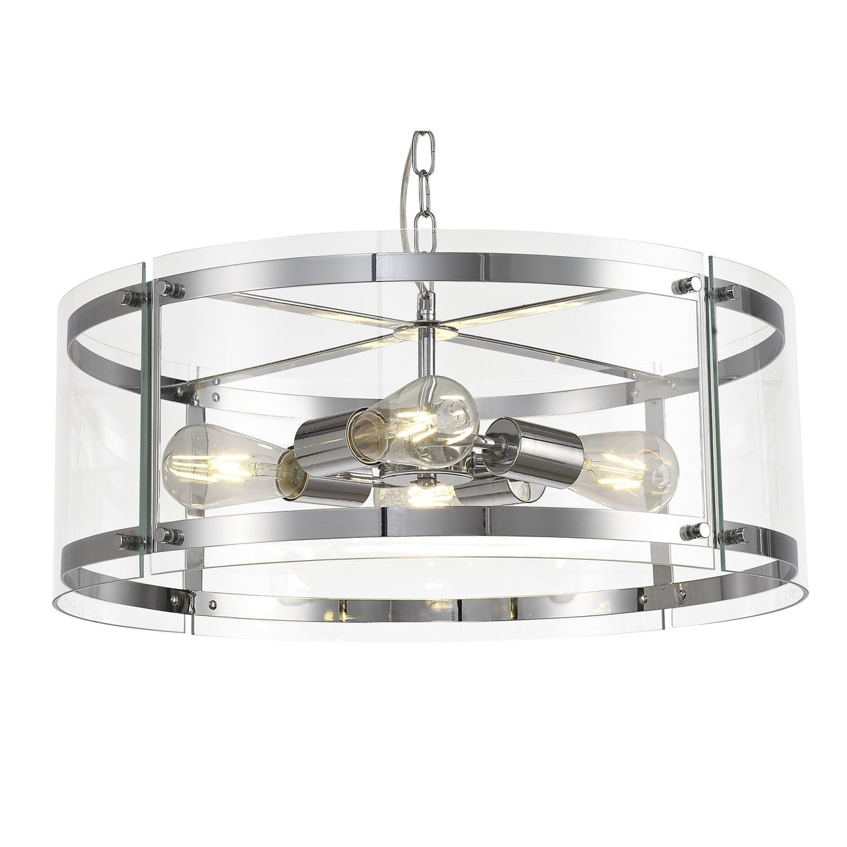 Chrome Elegance: 4-Light E27 Pendant Chandelier