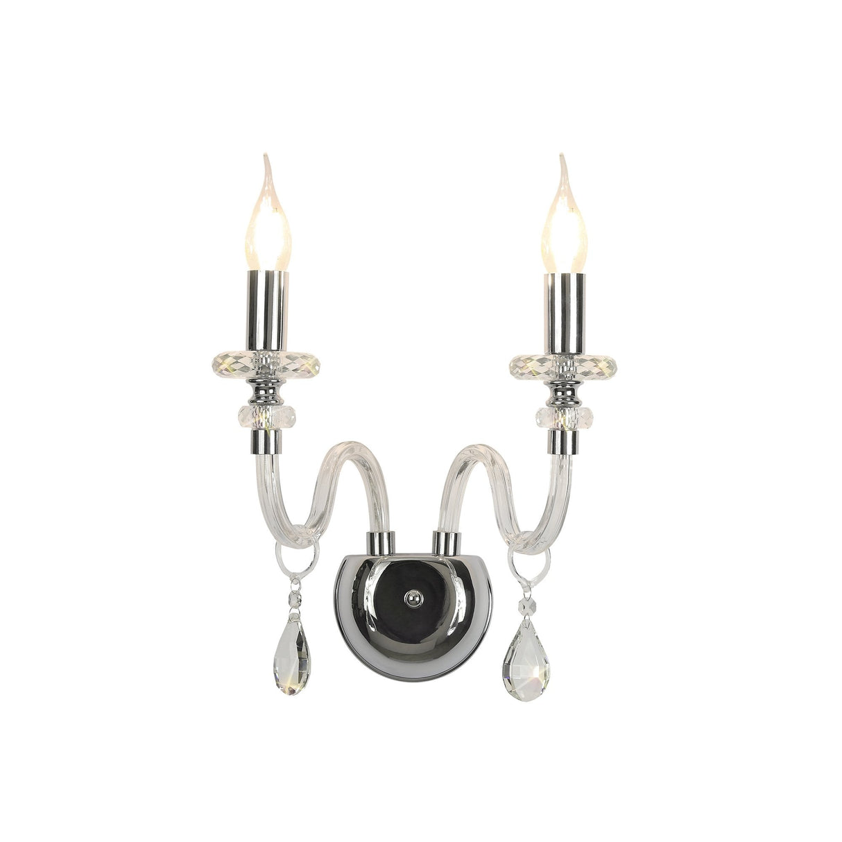 Elegant Chrome and Crystal Wall Lighting Fixture with Dual E14 Candle Holders