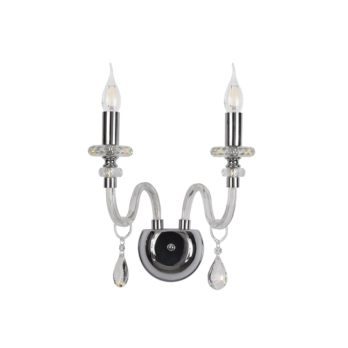 Elegant Chrome and Crystal Wall Lighting Fixture with Dual E14 Candle Holders