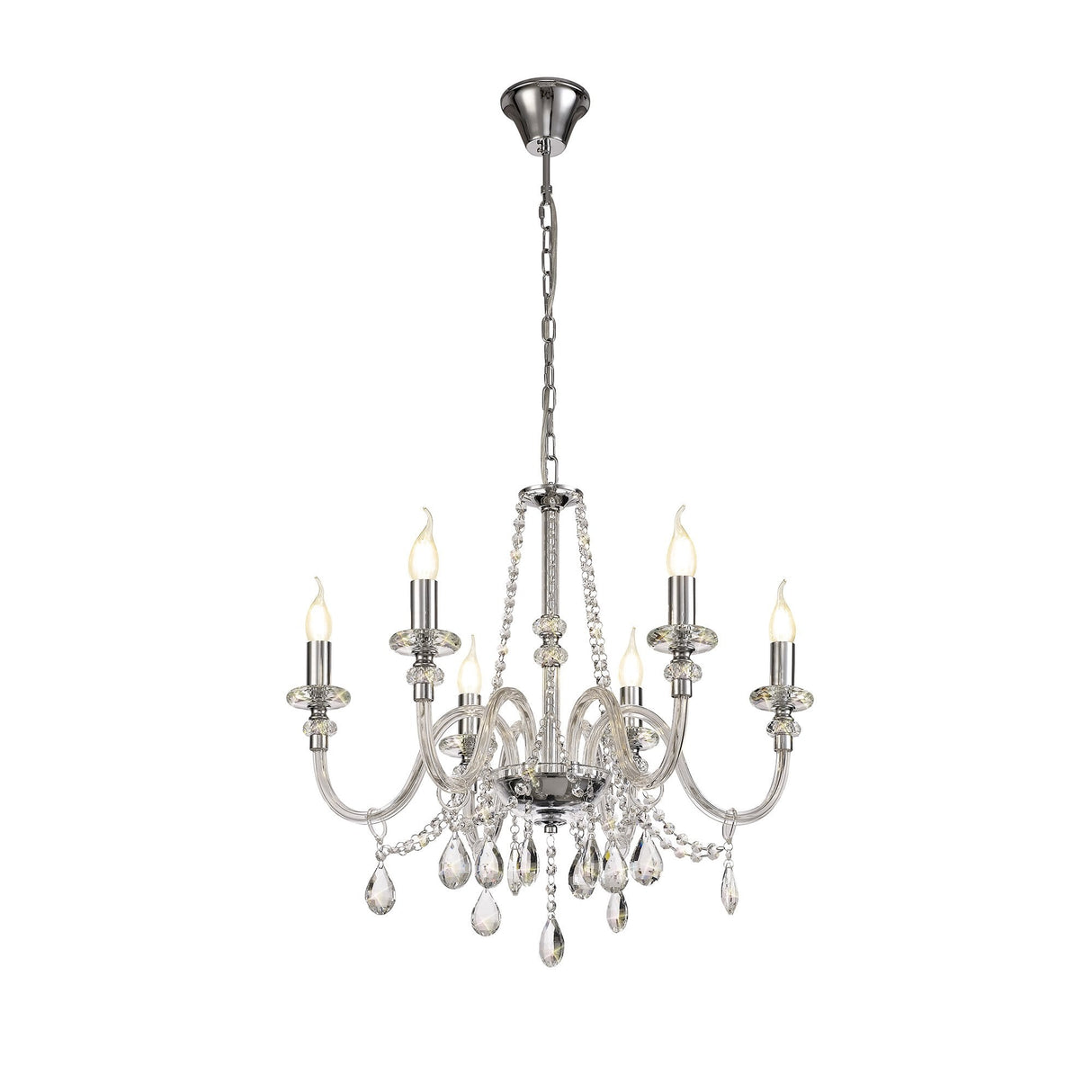 Elegant Polished Chrome & Crystal 6-Light Chandelier Pendant
