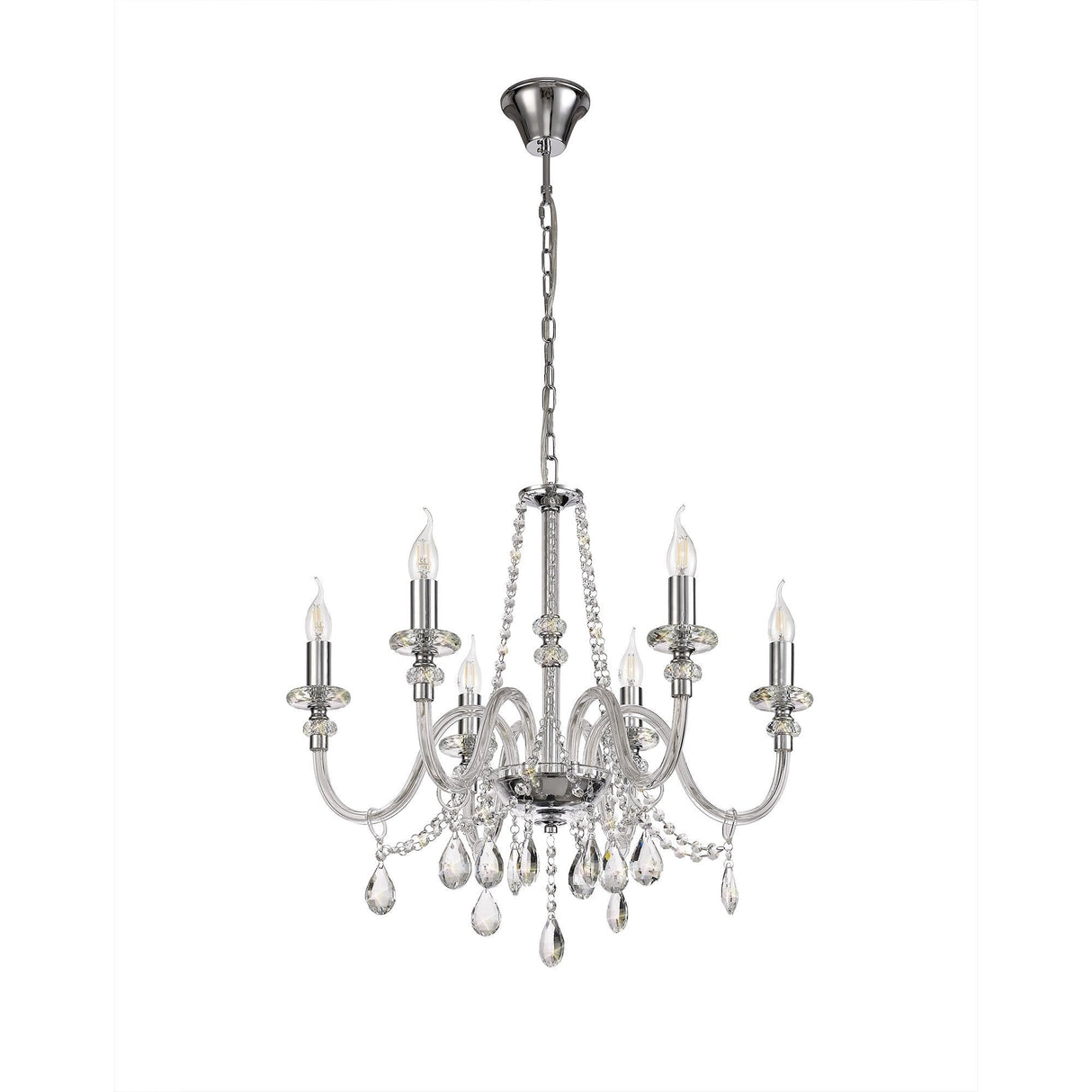 Elegant Polished Chrome & Crystal 6-Light Chandelier Pendant