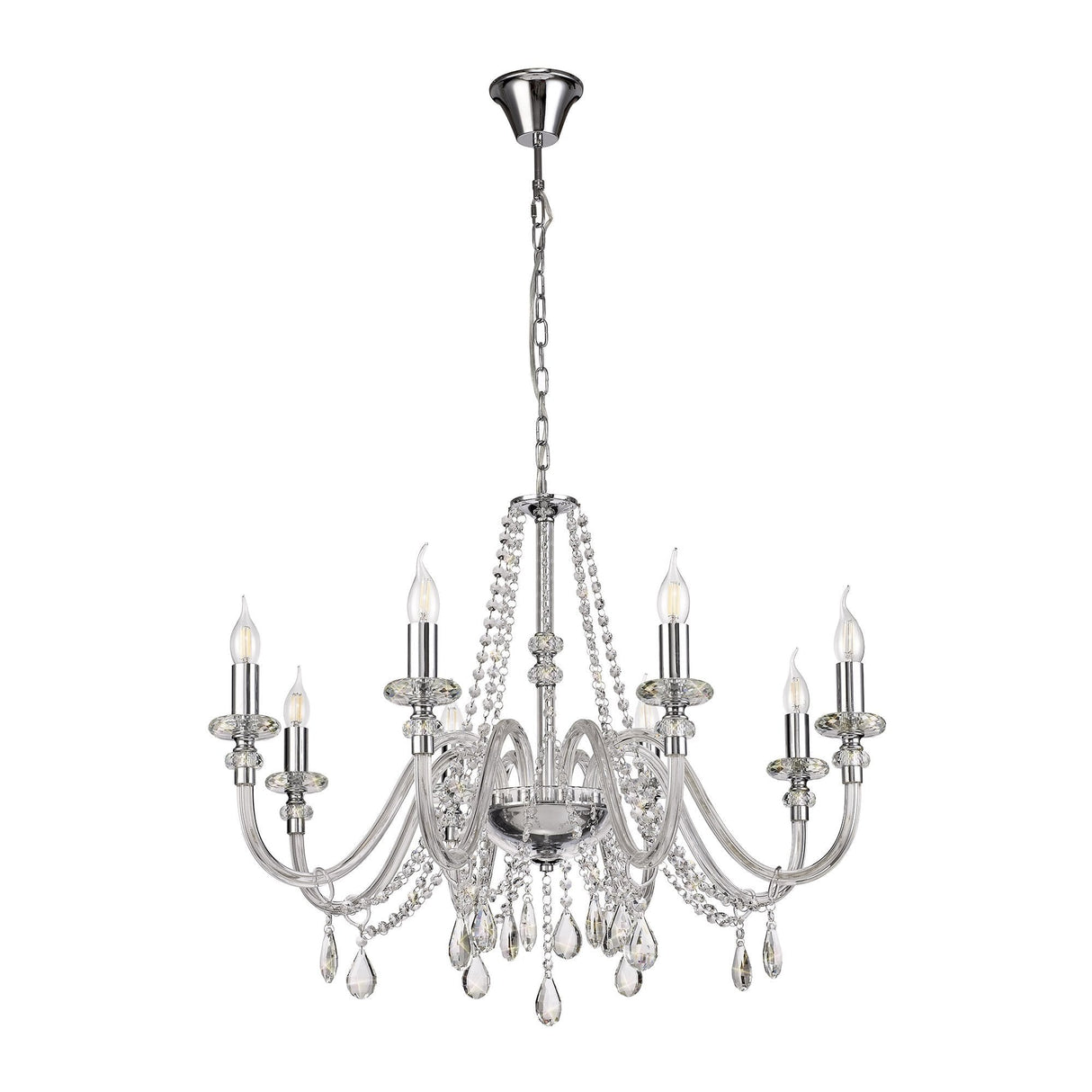 Elegant 8-Light Crystal Chandelier with Polished Chrome Finish
