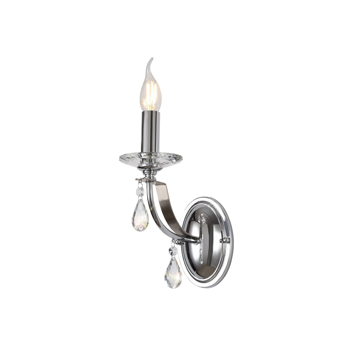 Elegant Crystal Wall Sconce with Polished Chrome and Satin Nickel Finish