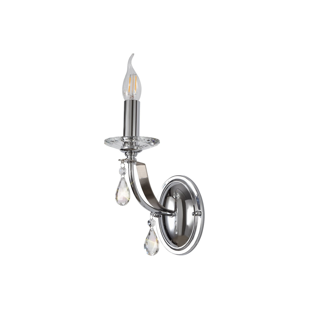 Elegant Crystal Wall Sconce with Polished Chrome and Satin Nickel Finish
