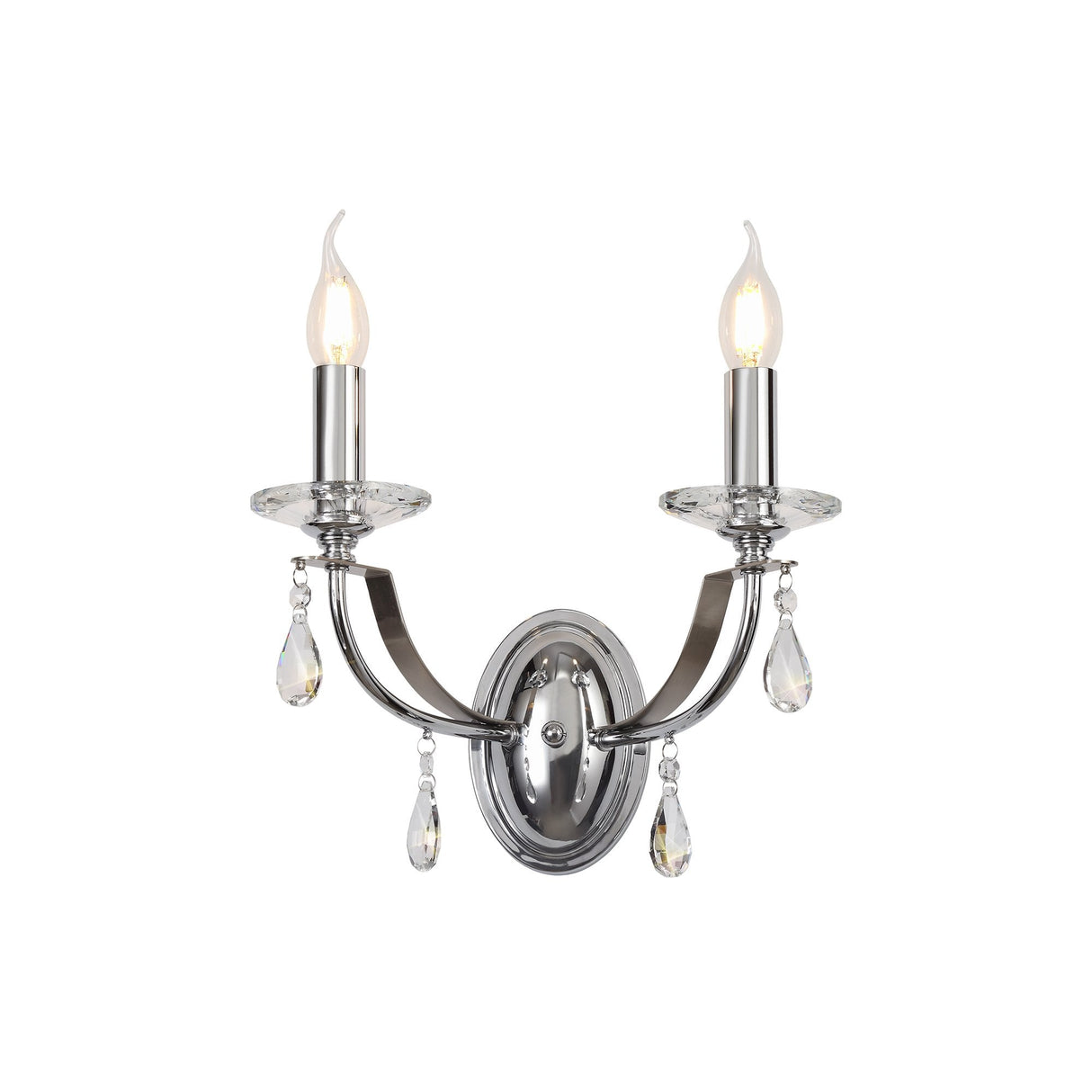 Dual-Light Crystal Wall Sconce in Polished Chrome and Satin Nickel