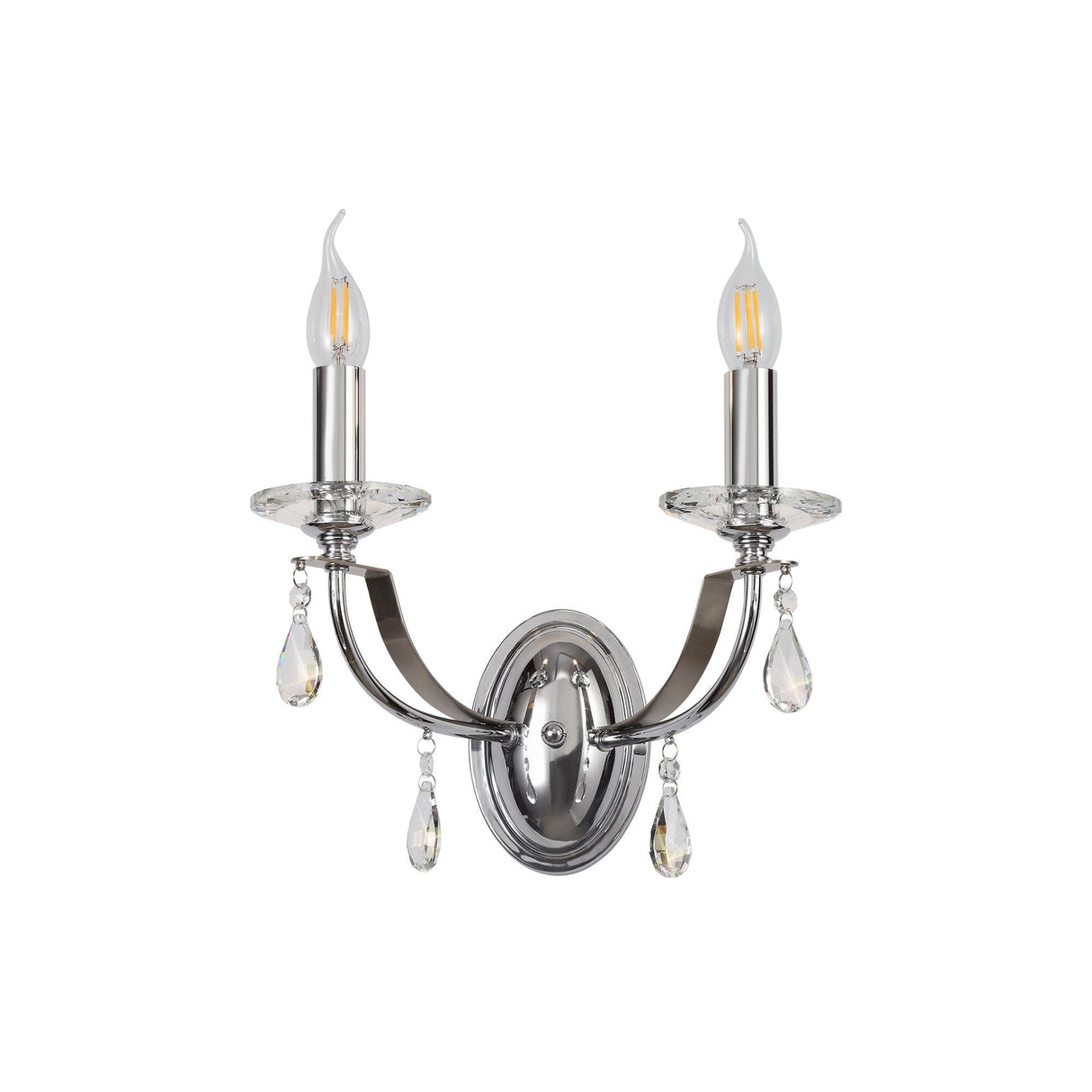 Dual-Light Crystal Wall Sconce in Polished Chrome and Satin Nickel