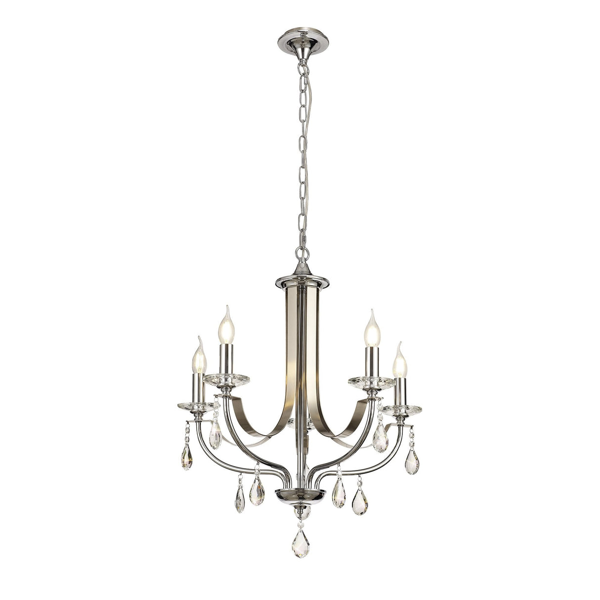 Luxe Five-Light Pendant with Polished Chrome, Satin Nickel, and Clear Crystal Design