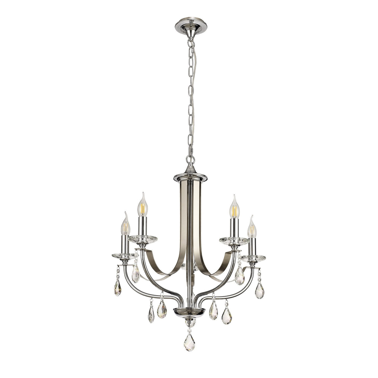 Luxe Five-Light Pendant with Polished Chrome, Satin Nickel, and Clear Crystal Design