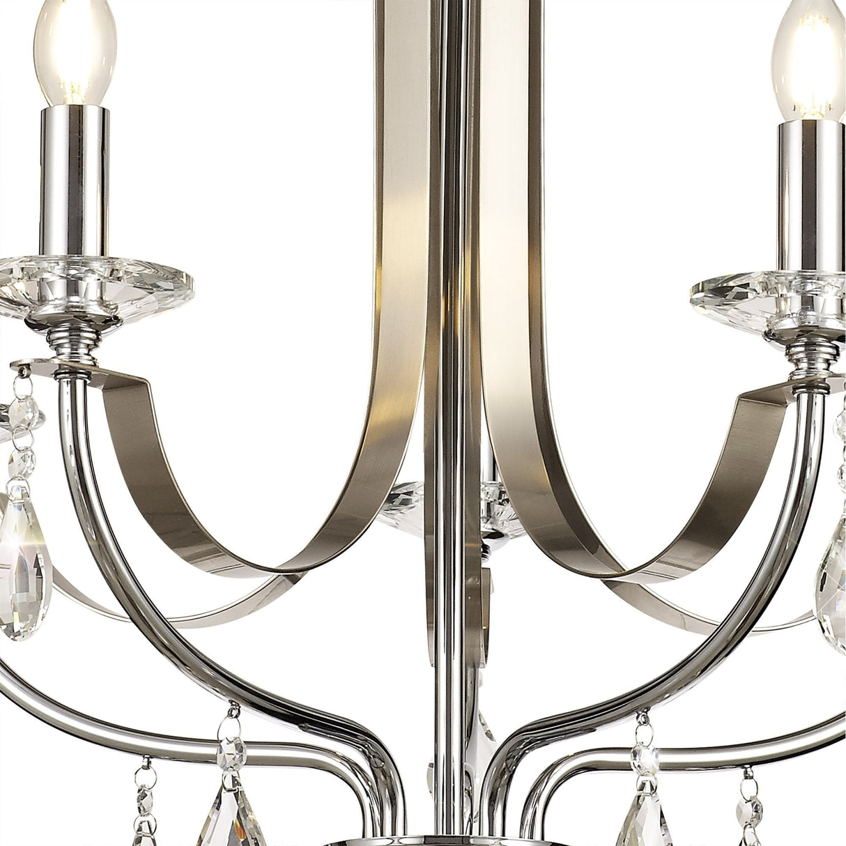 Luxe Five-Light Pendant with Polished Chrome, Satin Nickel, and Clear Crystal Design