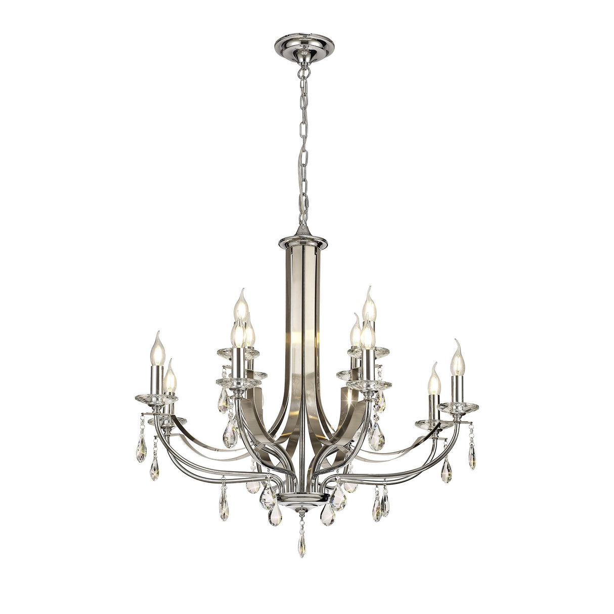 Stunning 12-Light Crystal Pendant in Polished Chrome and Satin Nickel Finish