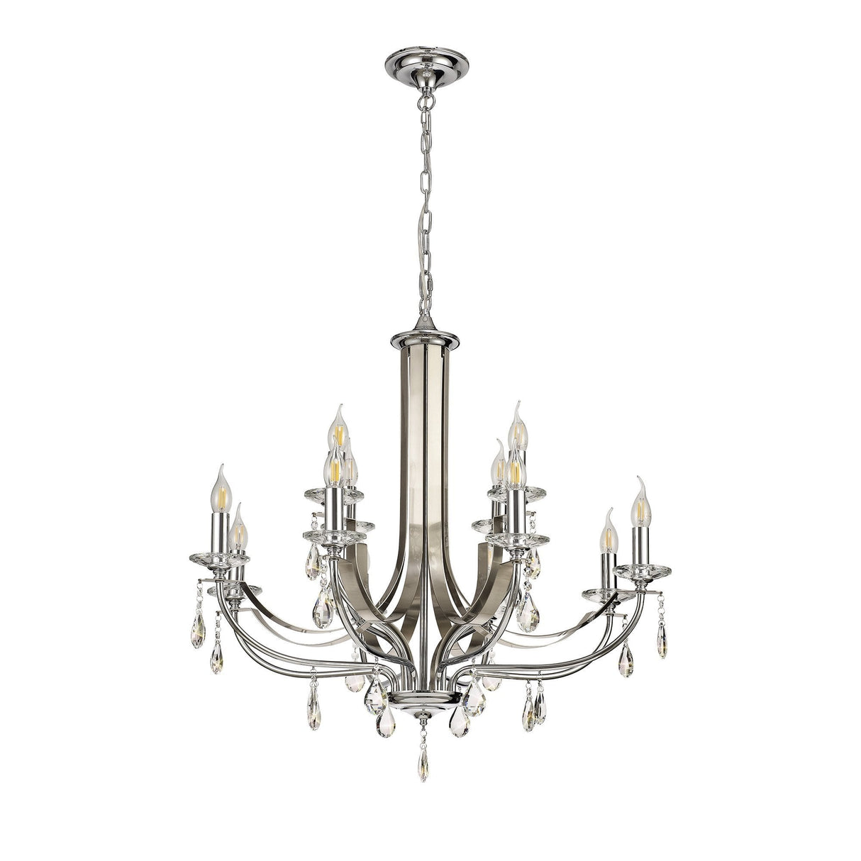 Stunning 12-Light Crystal Pendant in Polished Chrome and Satin Nickel Finish