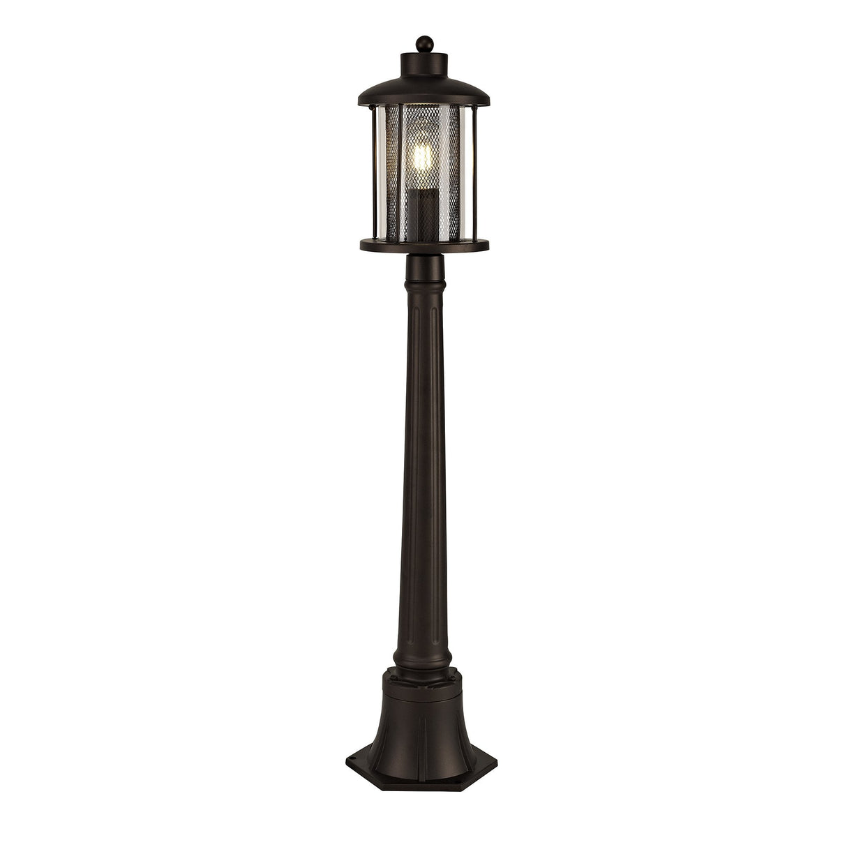 Antique Bronze Single Headed Post Lamp with Clear Glass Shade, E27 Base, IP54 Rated