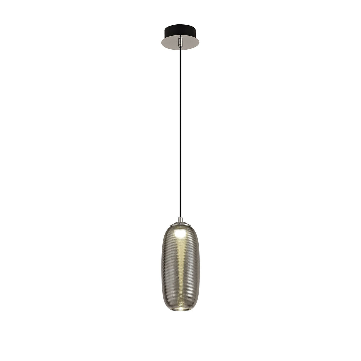 Smoked Glass Pendant Light with Integrated LED, 4000K, 720lm, Black and Chrome Finish, 3-Year Warranty