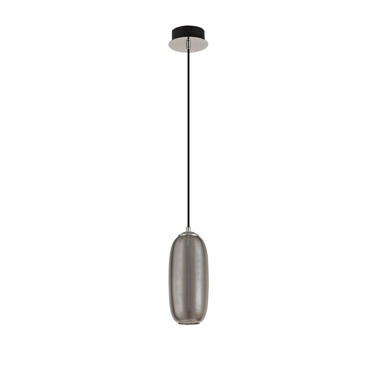 Smoked Glass Pendant Light with Integrated LED, 4000K, 720lm, Black and Chrome Finish, 3-Year Warranty