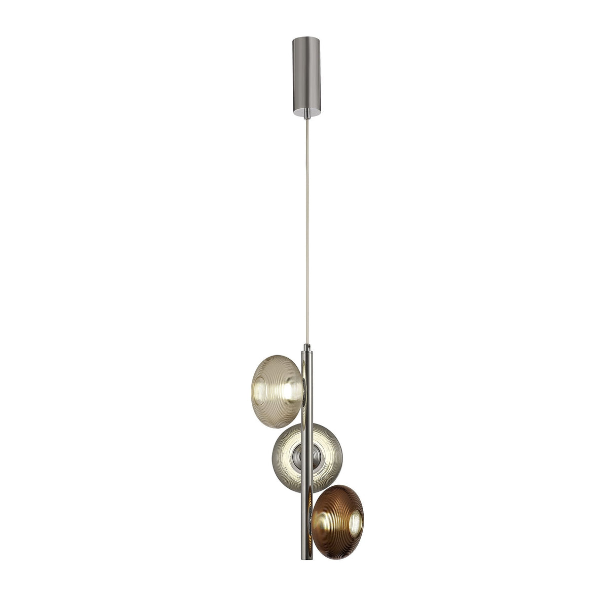 Contemporary Triple Pendant Light, 24W LED, Polished Chrome with Copper, Champagne & Smoked Shades, 4000K, 3-Year Warranty