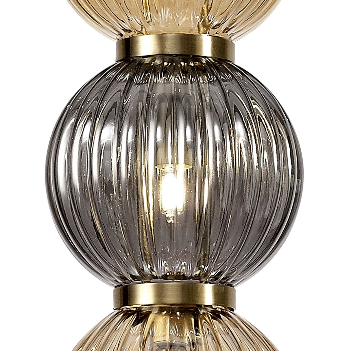 Antique Brass Pendant Light with Smoked and Amber Glass, 3 x G9 Bulb Fittings