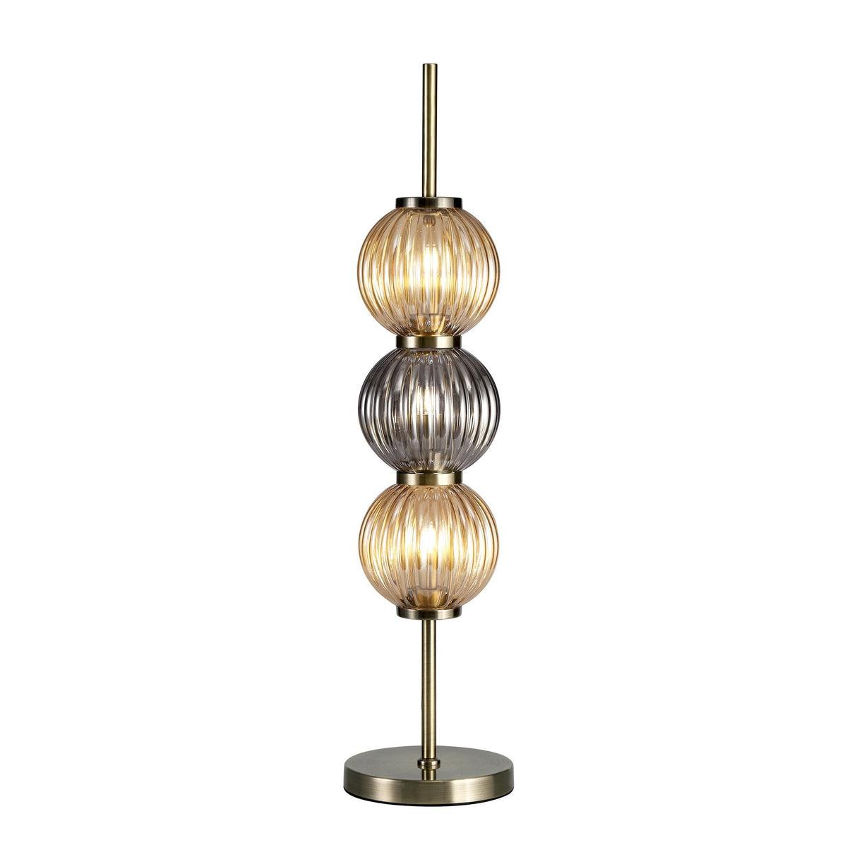 Elegant Trio Glass Table Lamp, Antique Brass with Smoky Amber Shades