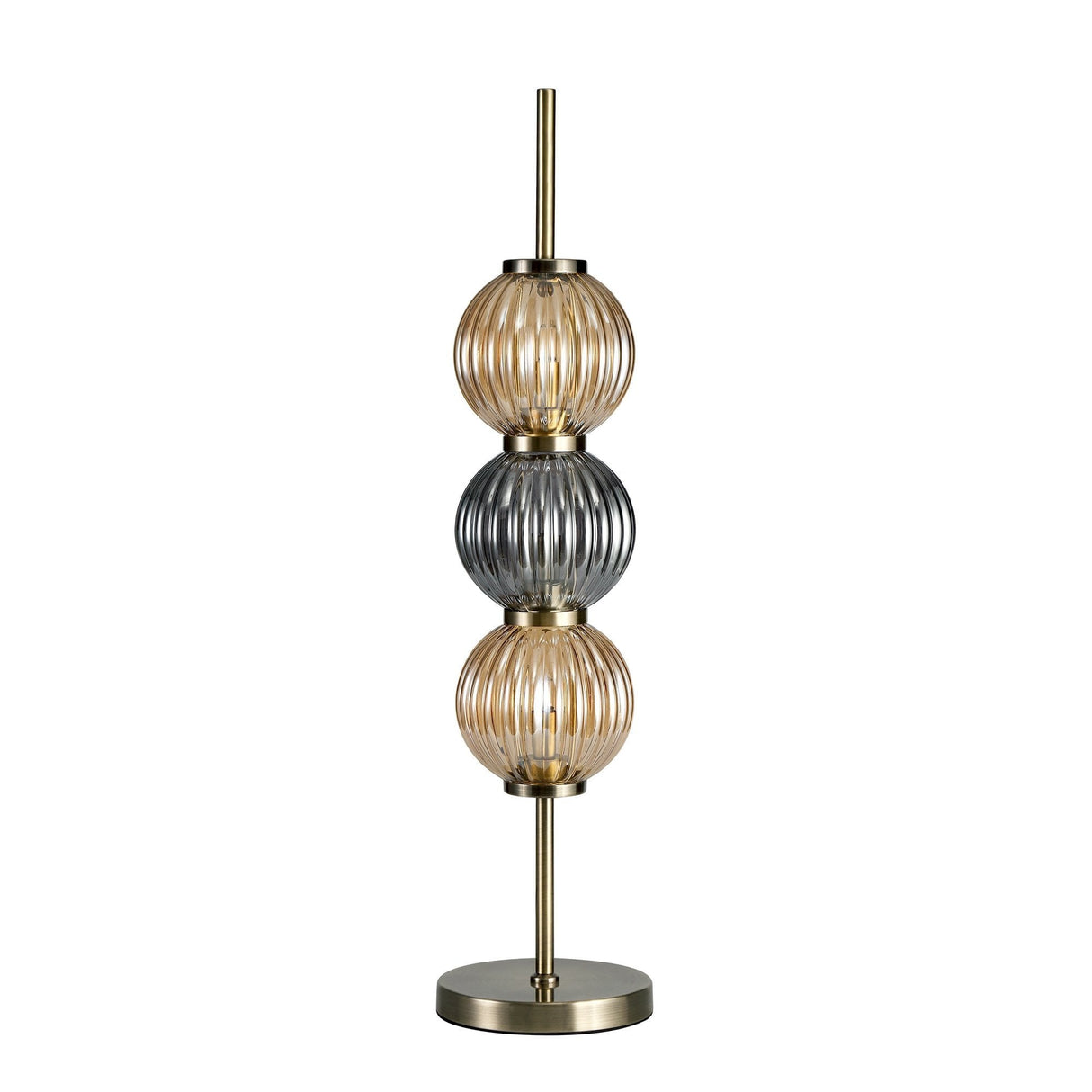 Elegant Trio Glass Table Lamp, Antique Brass with Smoky Amber Shades
