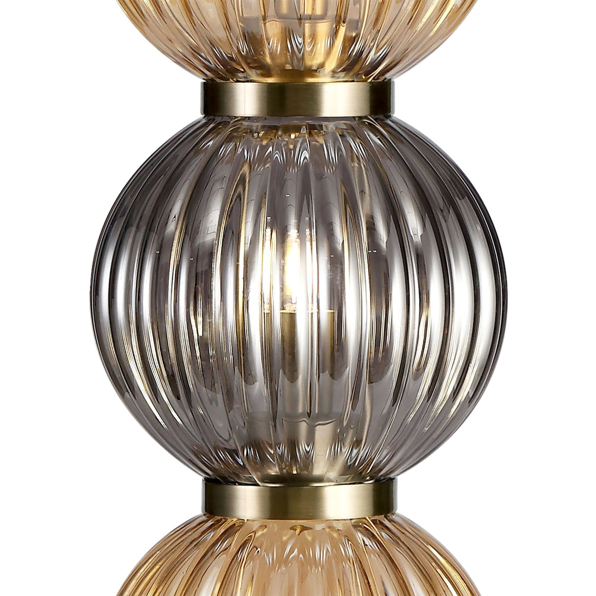 Elegant Trio Glass Table Lamp, Antique Brass with Smoky Amber Shades