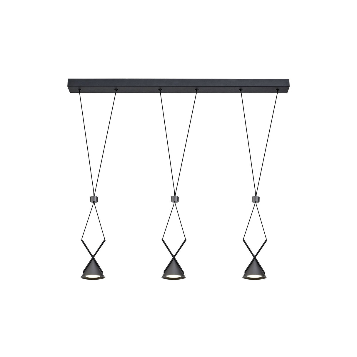 Sleek Linear Pendant Light with Frosted White Shade, 3 x 3W LED, Sand Black/Grey Finish