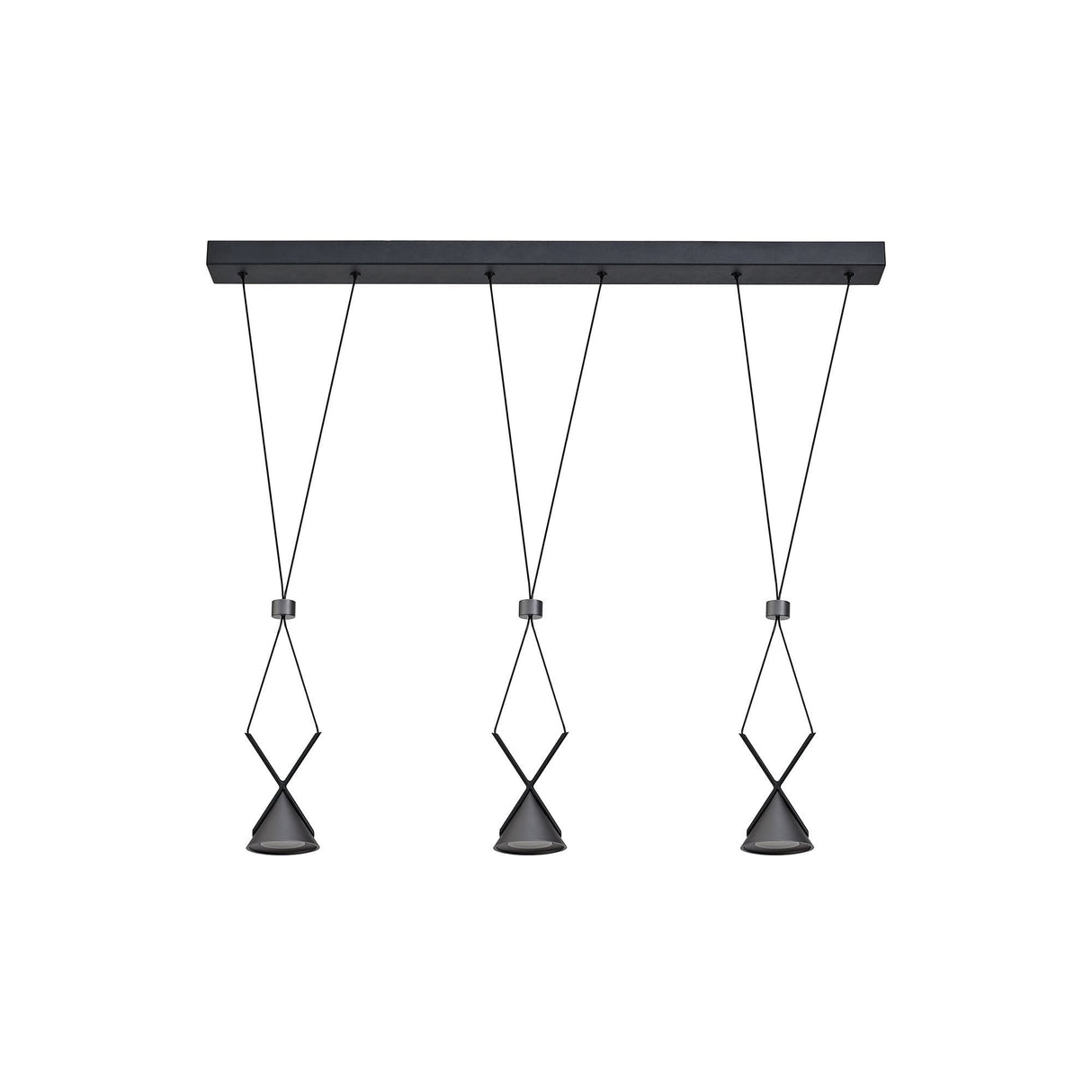 Sleek Linear Pendant Light with Frosted White Shade, 3 x 3W LED, Sand Black/Grey Finish