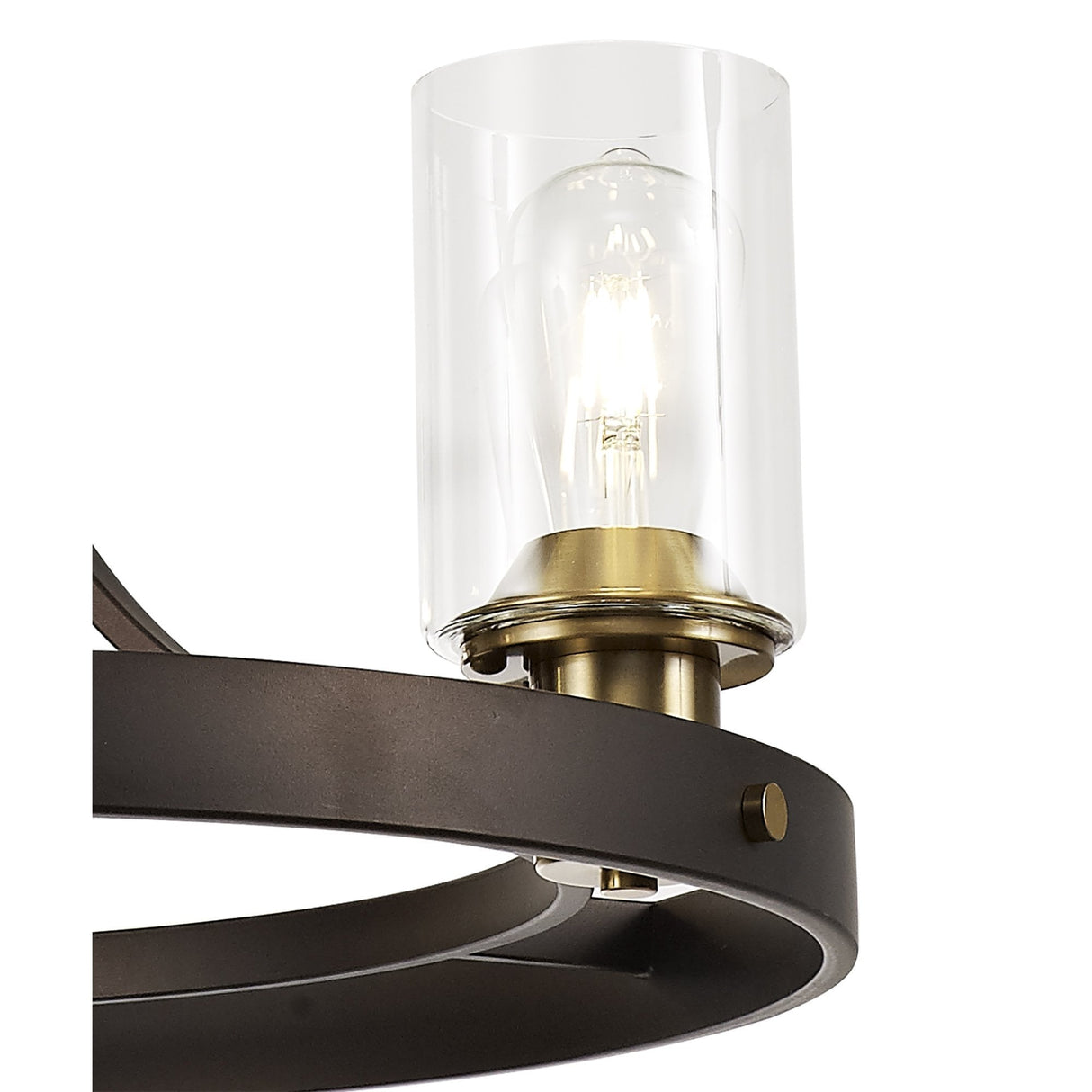 Three-Light Pendant Fixture in Brown and Bronze with Clear Glass Shades