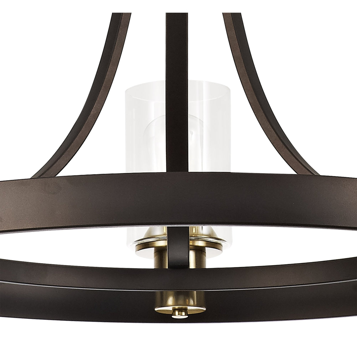 Three-Light Pendant Fixture in Brown and Bronze with Clear Glass Shades