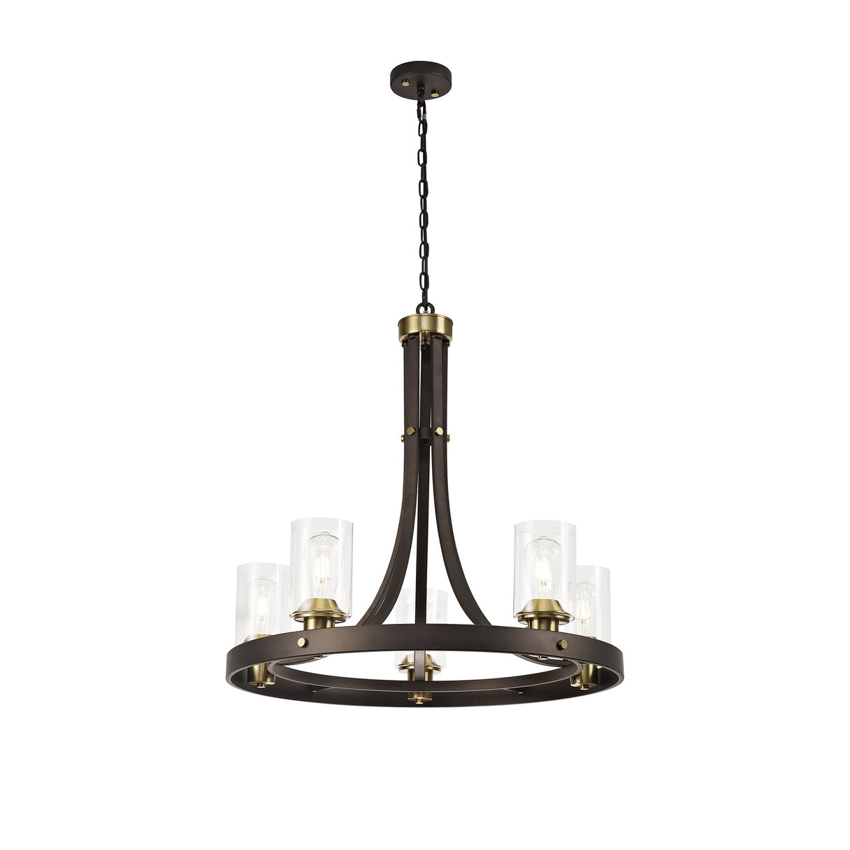 Five-Light Pendant with Clear Glass Shades and Brown Oxide/Bronze Finish