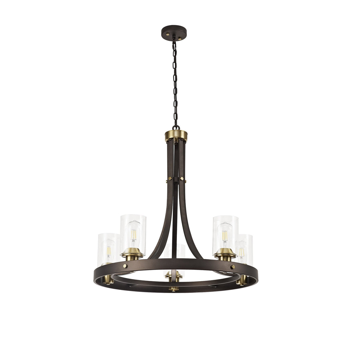 Five-Light Pendant with Clear Glass Shades and Brown Oxide/Bronze Finish