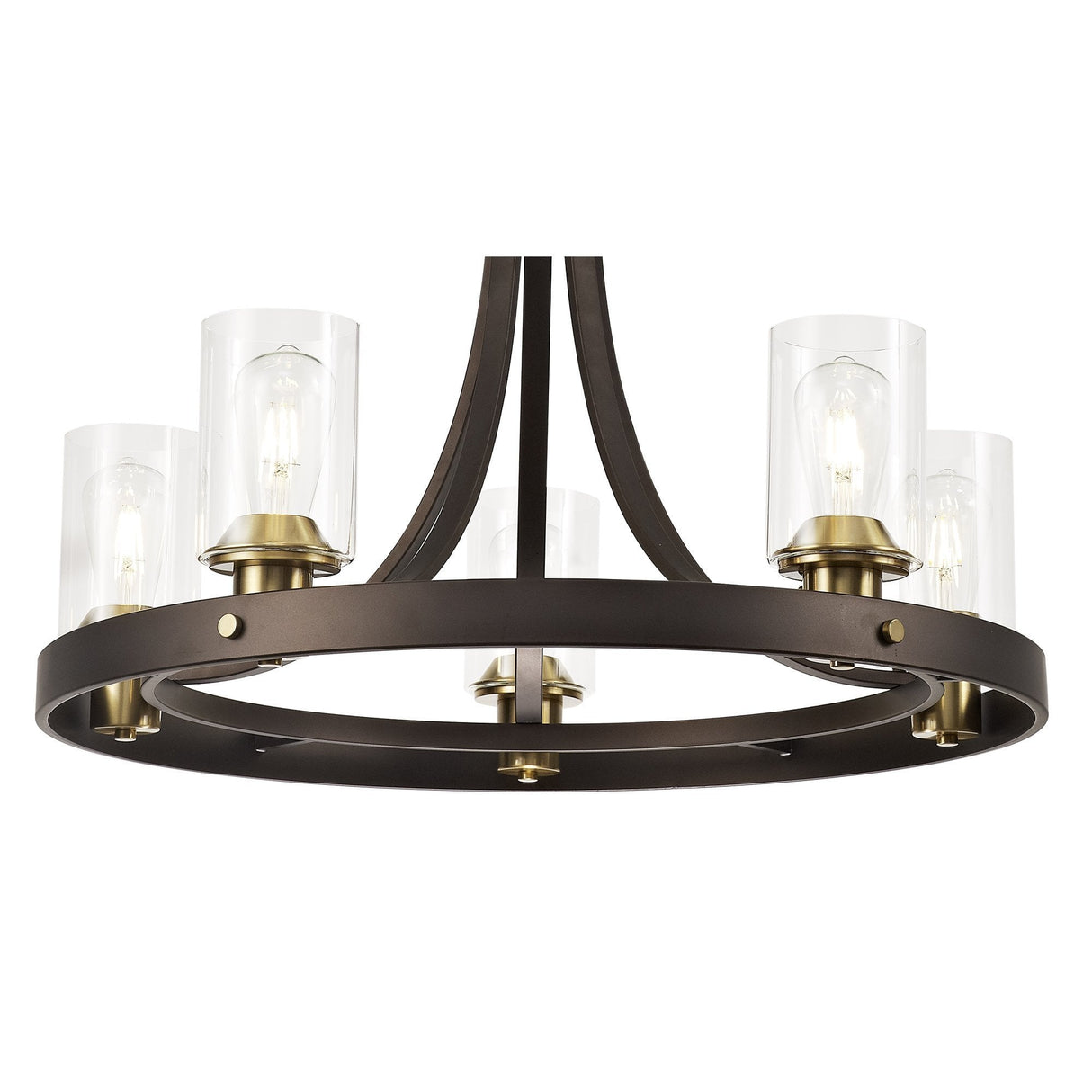 Five-Light Pendant with Clear Glass Shades and Brown Oxide/Bronze Finish