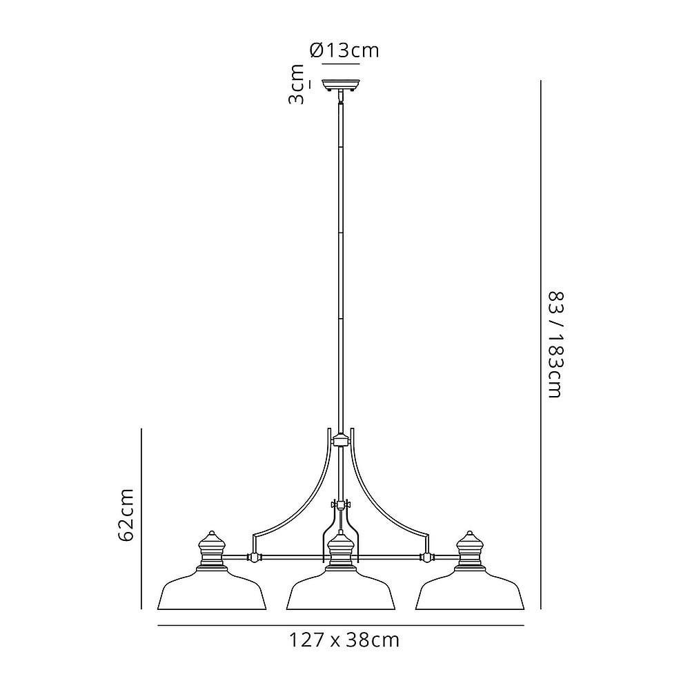 Sleek Linear Pendant with 38cm Clear Glass Shade, Polished Nickel Finish - Fits 3 x E27 Bulbs