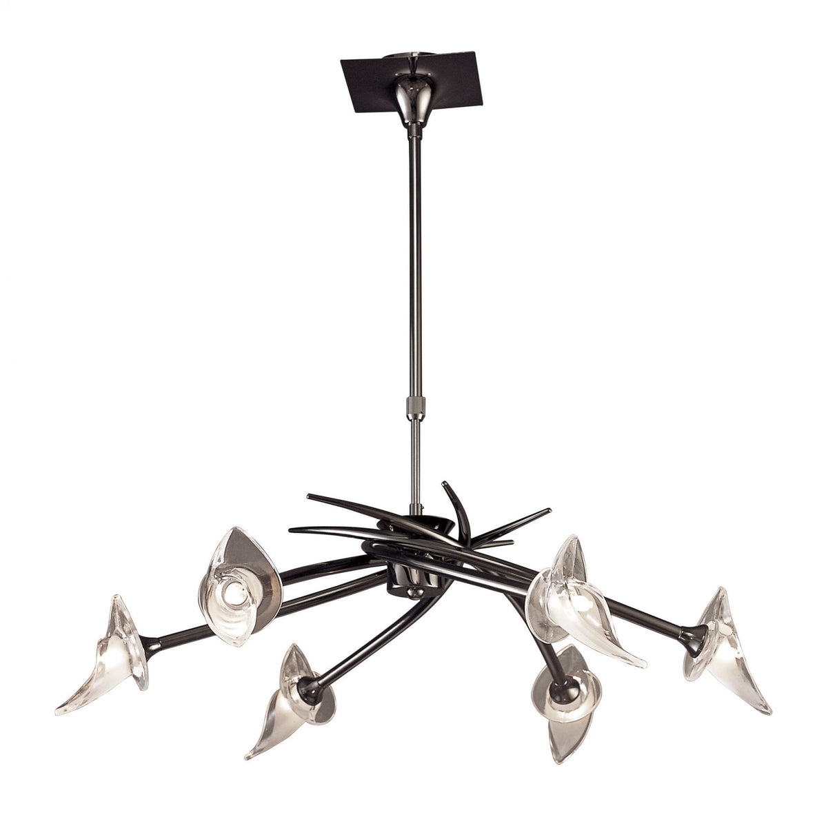 Flavia Convertible Telescopic Pendant with Frosted Glass Shades, Black Chrome