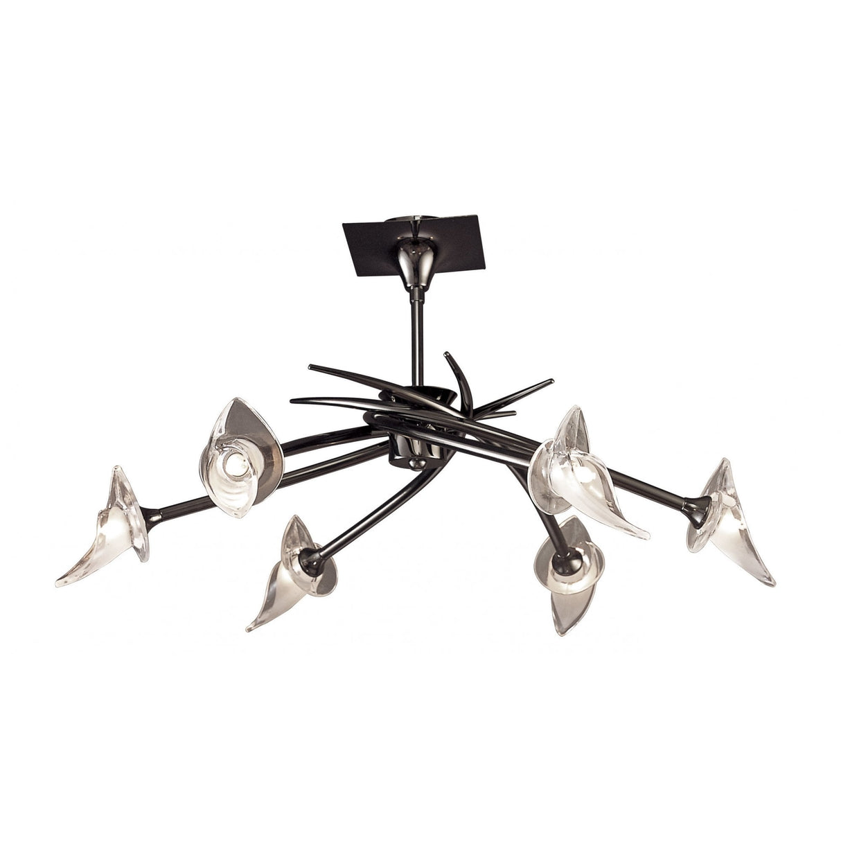 Flavia Convertible Telescopic Pendant with Frosted Glass Shades, Black Chrome