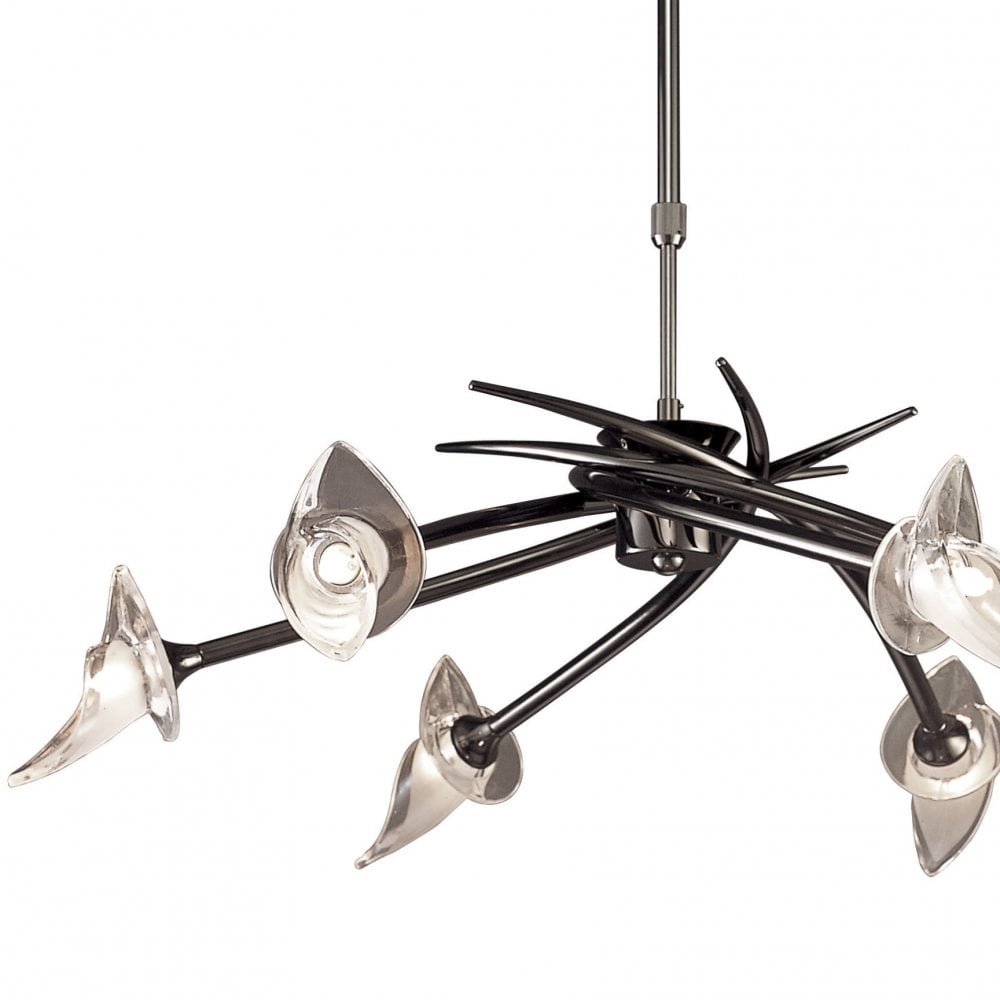 Flavia Convertible Telescopic Pendant with Frosted Glass Shades, Black Chrome