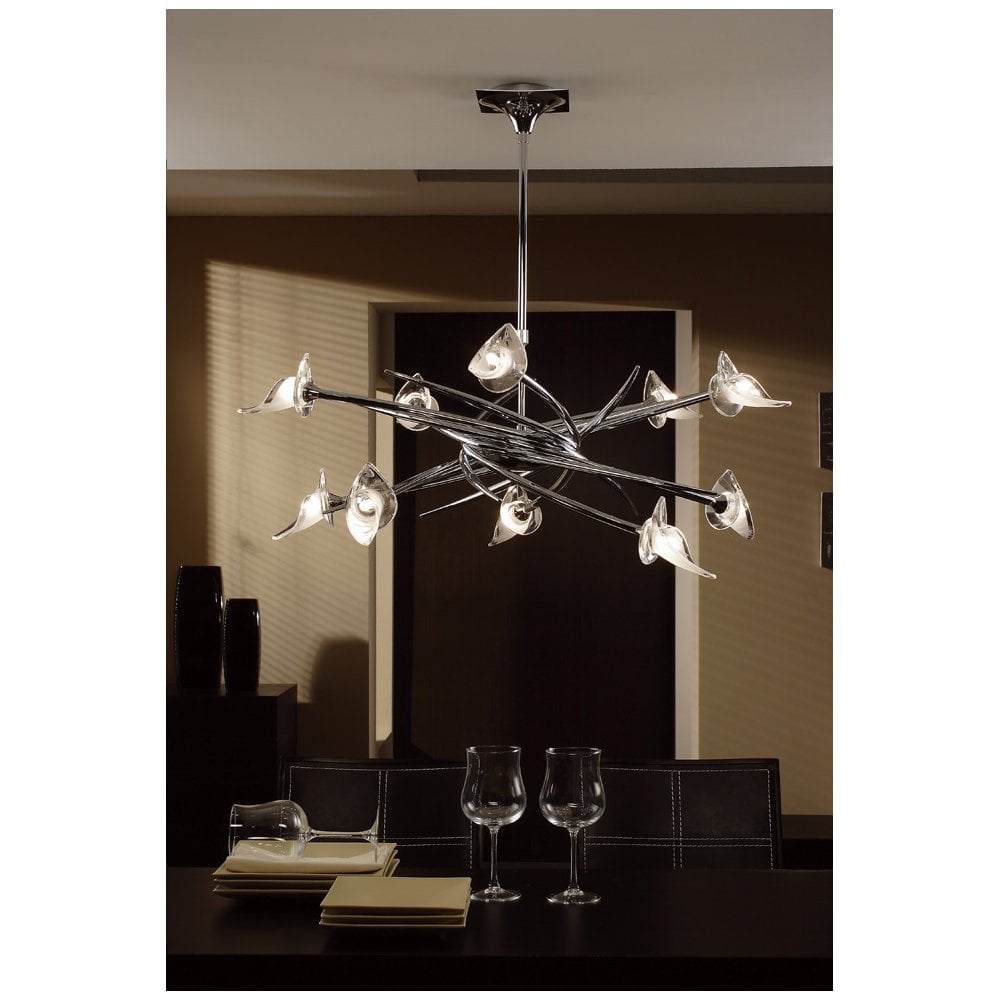Flavia 10-Light Polished Chrome Pendant with Frosted & Clear Glass Shades