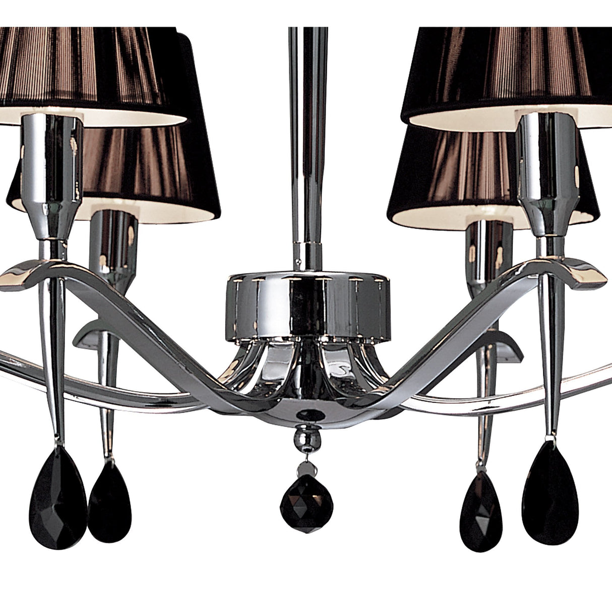 Siena 8-Light Round Pendant in Polished Chrome with Black Shades and Crystals