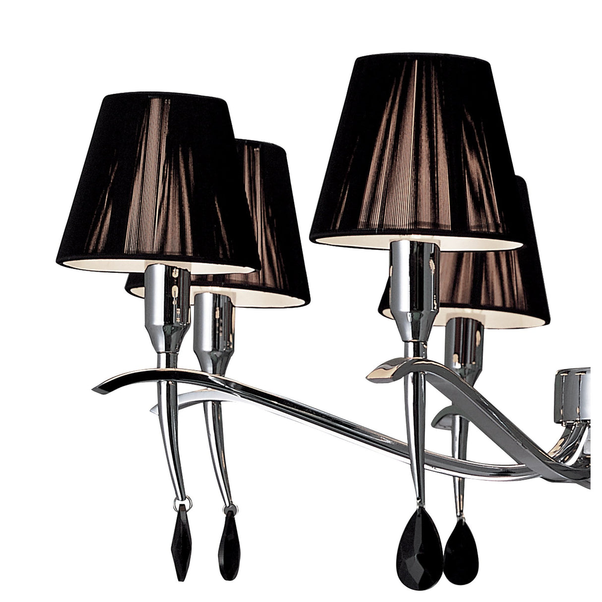 Siena 8-Light Round Pendant in Polished Chrome with Black Shades and Crystals