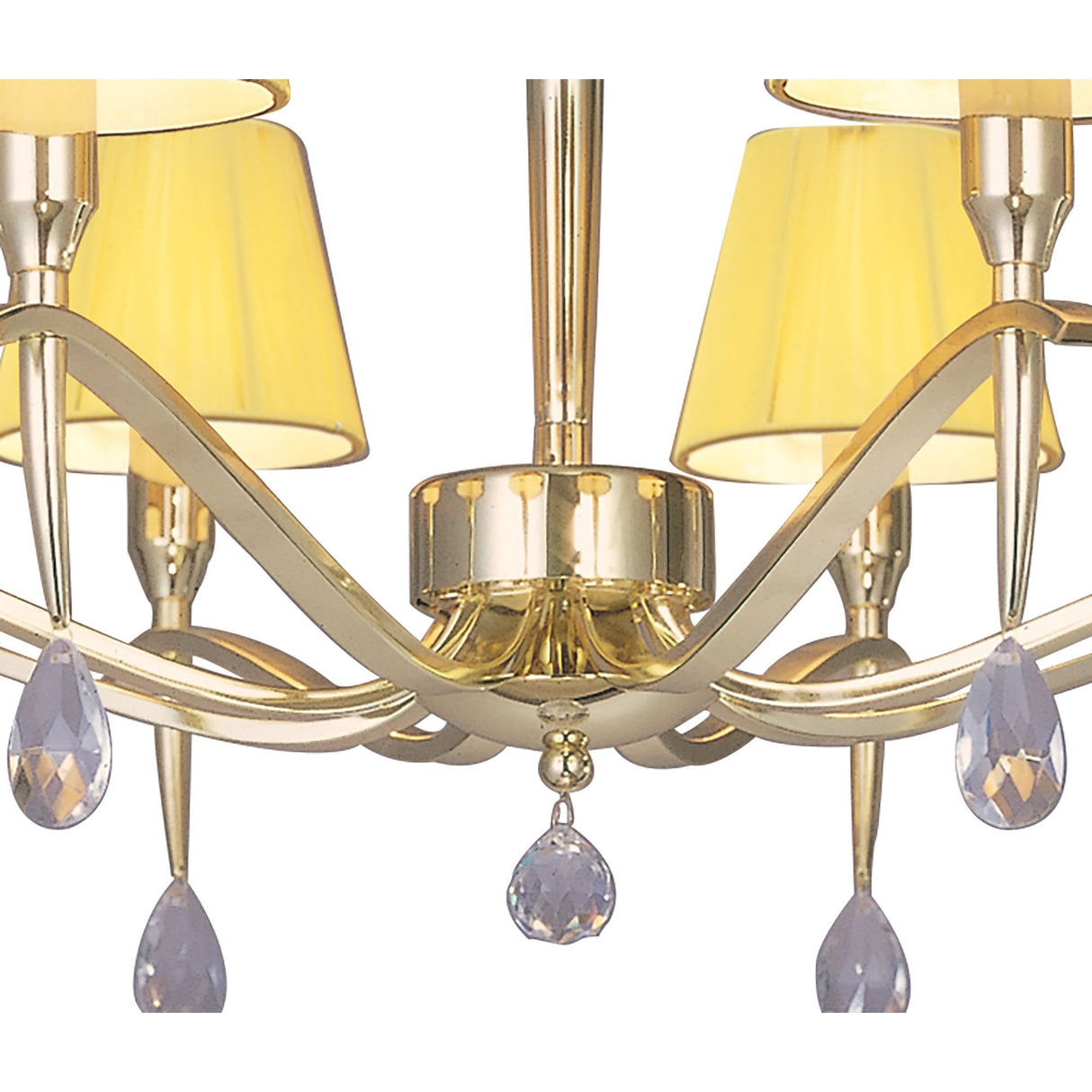 Siena Pendant Round 8-Light Chandelier in Polished Brass with Amber Cream Shades and Clear Crystals