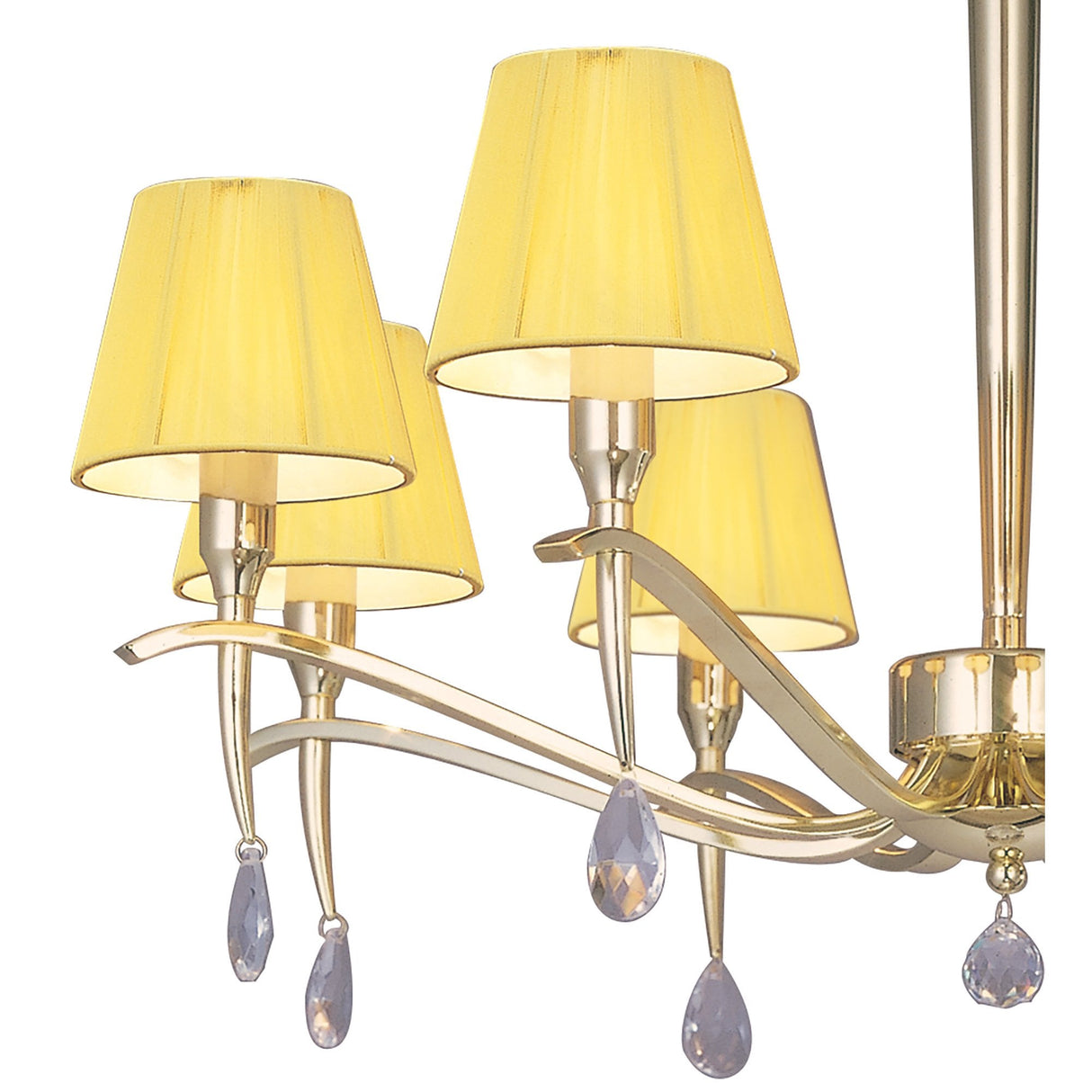Siena Pendant Round 8-Light Chandelier in Polished Brass with Amber Cream Shades and Clear Crystals