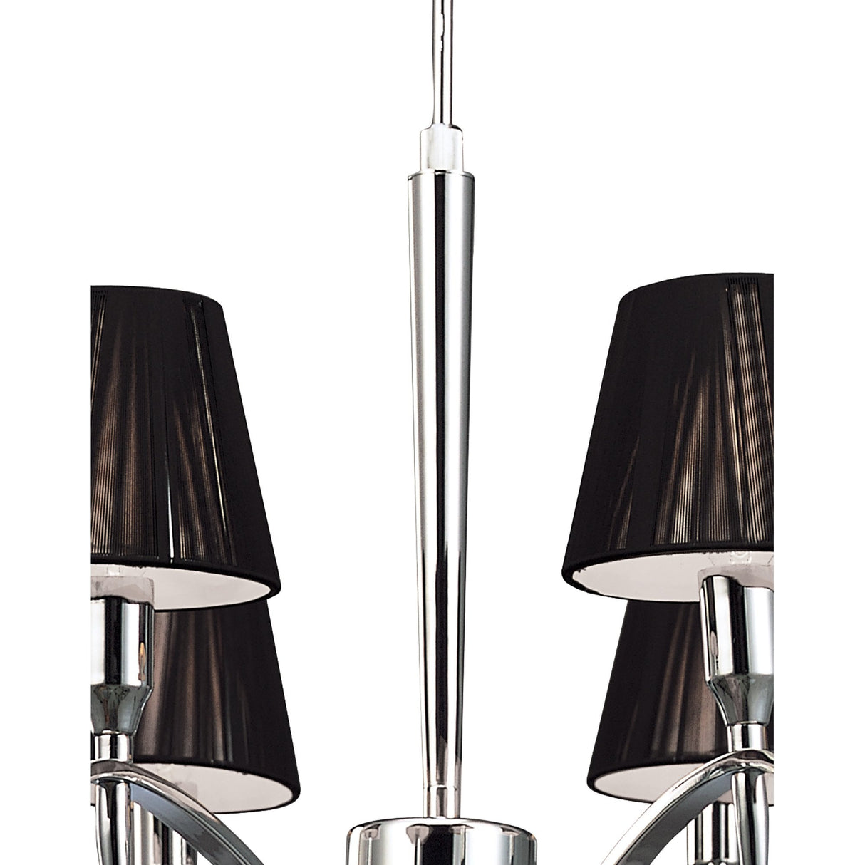Siena Round 6-Light Pendant in Polished Chrome with Black Silk Shades and Black Crystal Accents