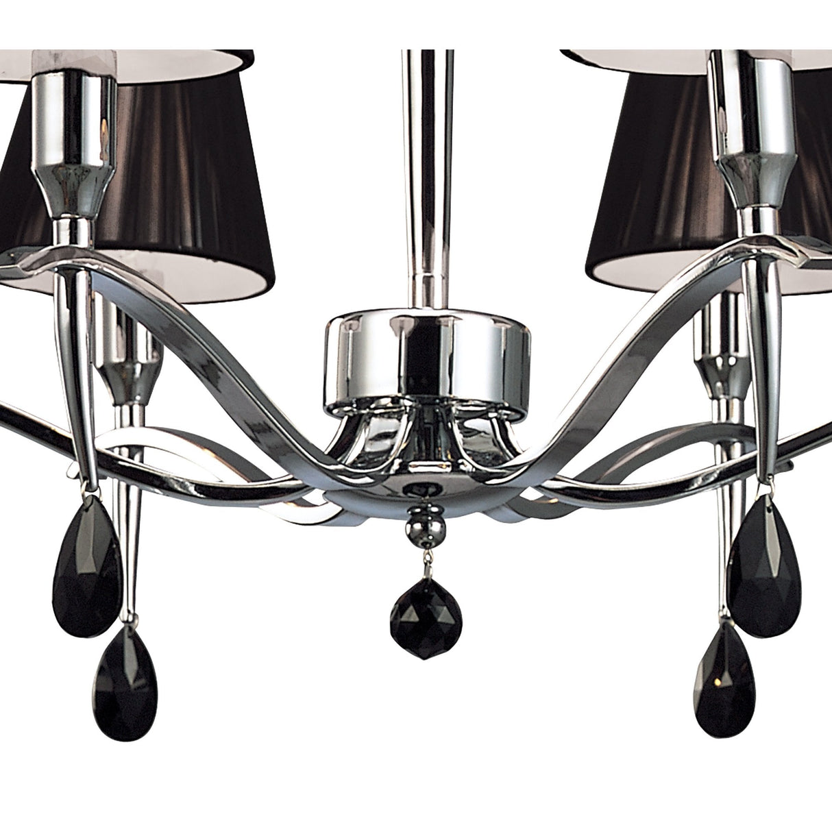 Siena Round 6-Light Pendant in Polished Chrome with Black Silk Shades and Black Crystal Accents