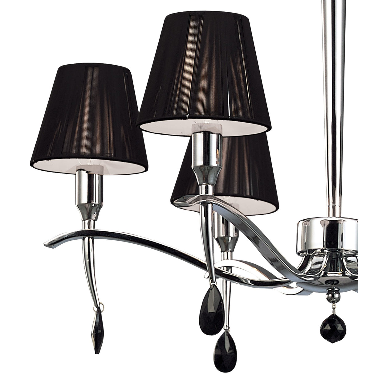 Siena Round 6-Light Pendant in Polished Chrome with Black Silk Shades and Black Crystal Accents