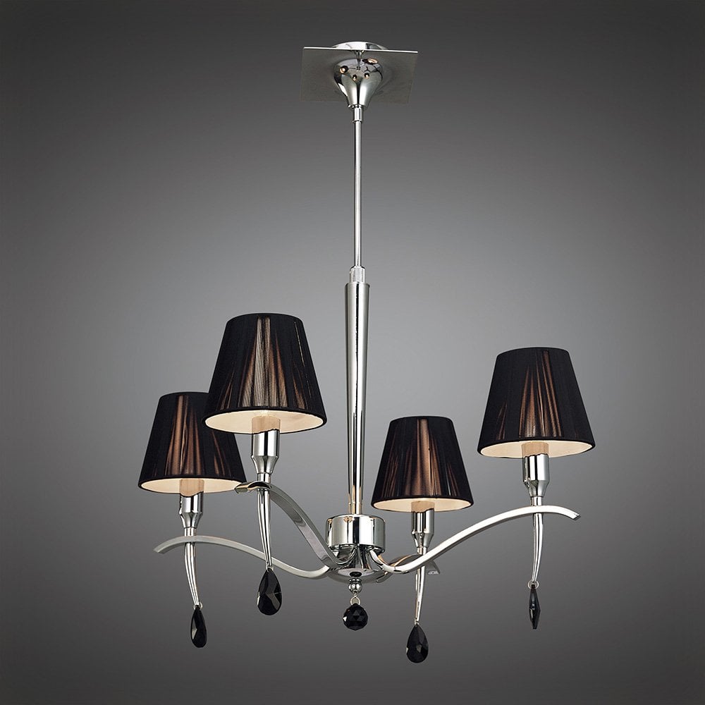 Siena Round Pendant Light with Black Shades and Chrome Finish, Featuring Black K9 Crystal Accents