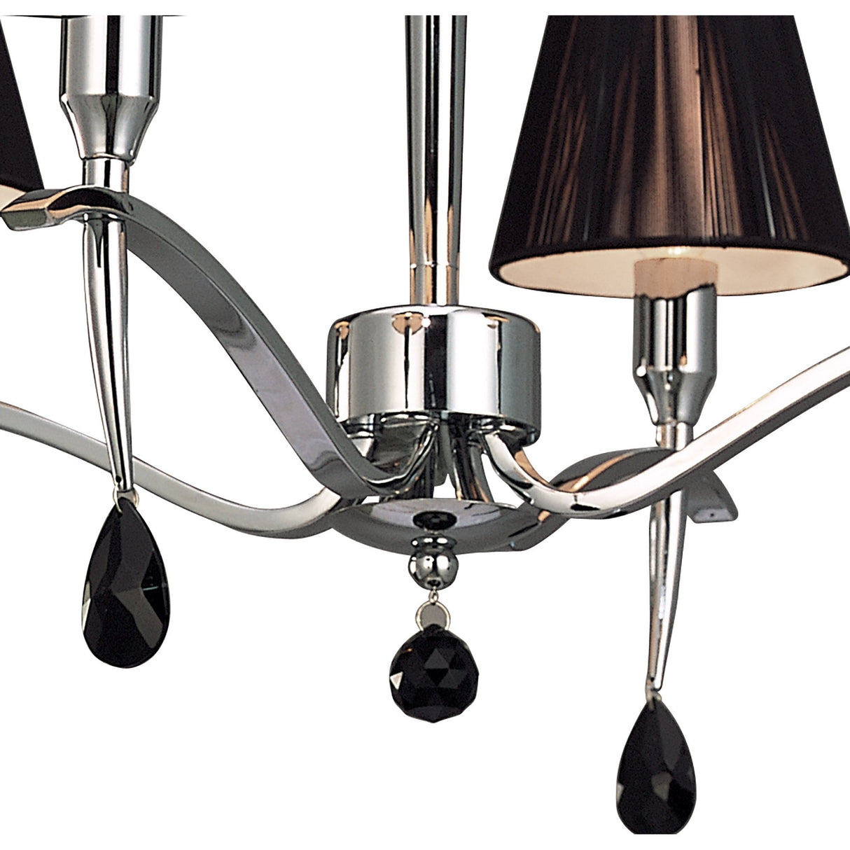 Siena Round Pendant Light with Black Shades and Chrome Finish, Featuring Black K9 Crystal Accents