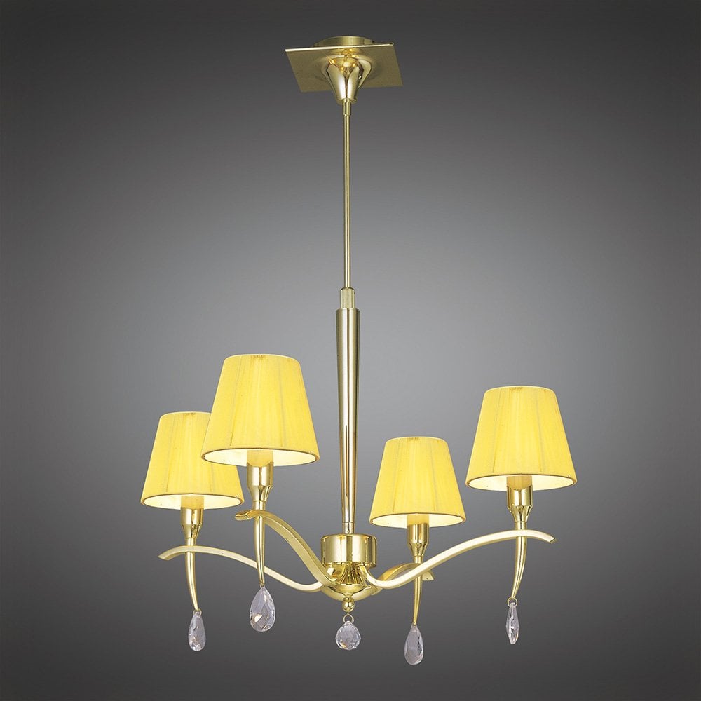 Siena Round 4-Light Pendant in Polished Brass with Amber Cream Shades and Clear Crystals