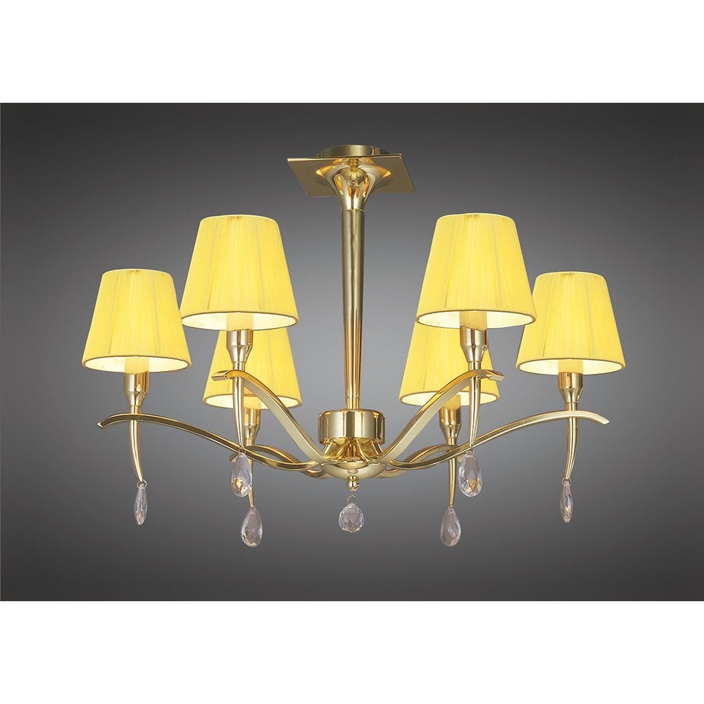 Siena Collection: Elegant Polished Brass Ceiling Light with Amber Cream Shades and Clear Crystal Accents