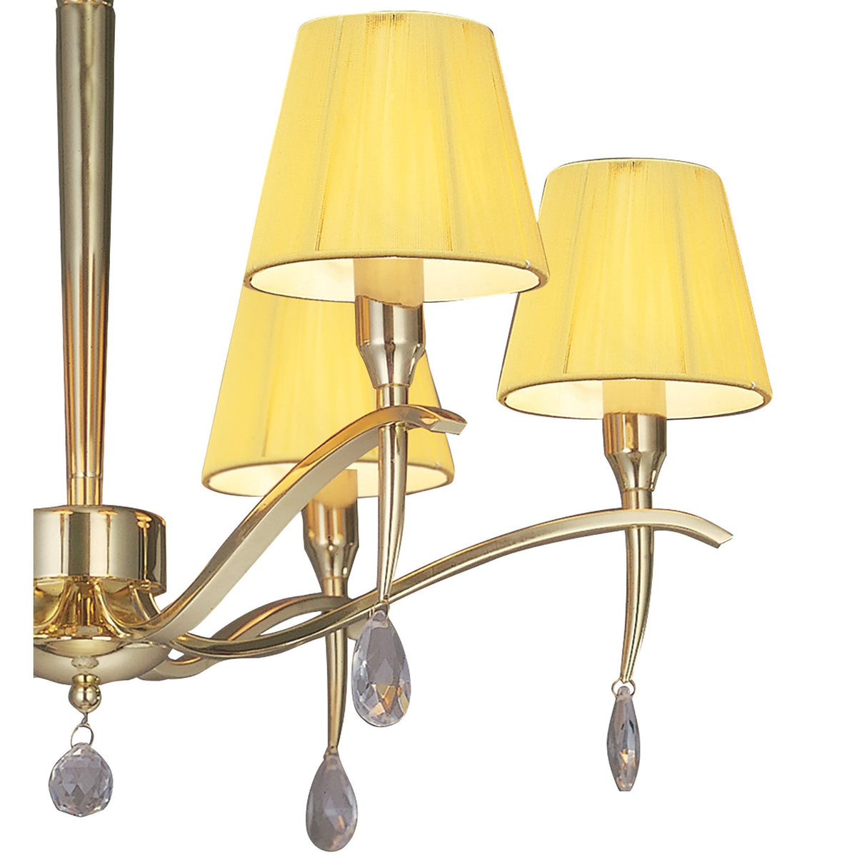 Siena Collection: Elegant Polished Brass Ceiling Light with Amber Cream Shades and Clear Crystal Accents
