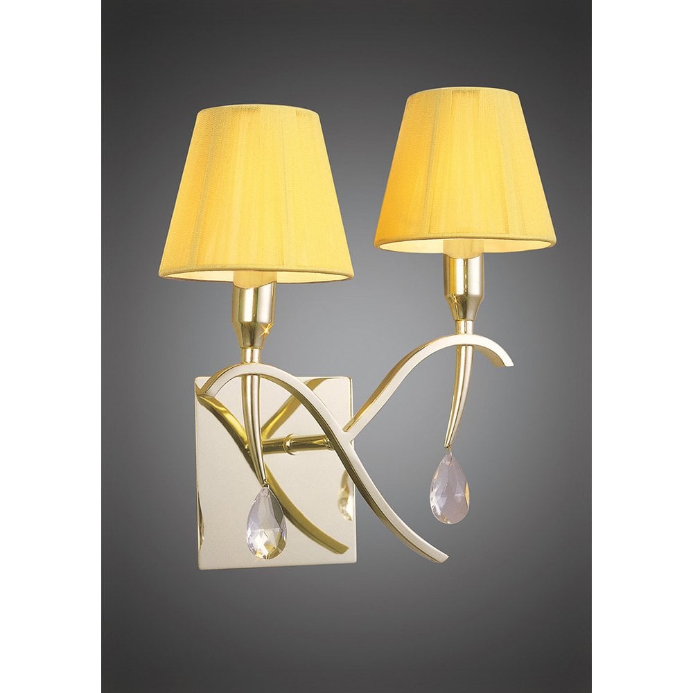 Siena Dual Light Wall Fixture in Polished Brass with Amber Shades and Clear Crystal Accents