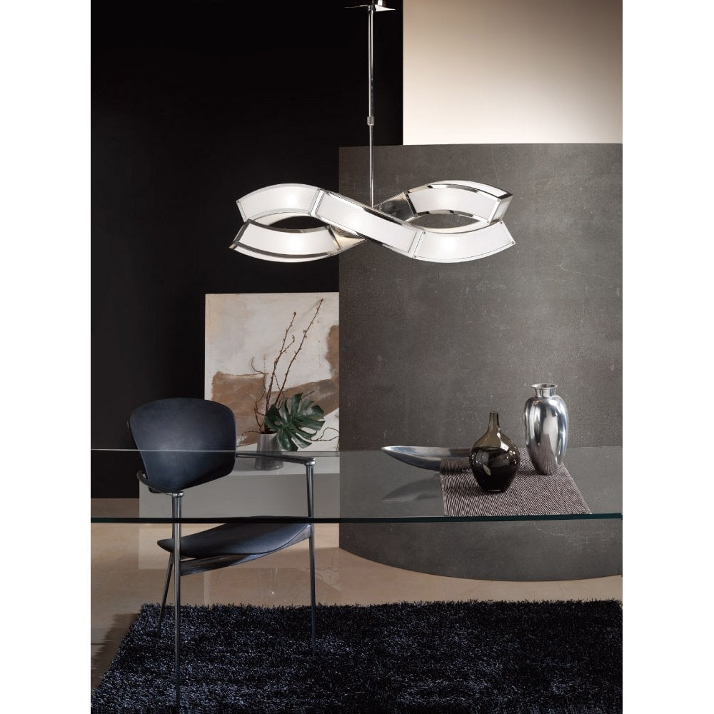 Duna Twin-Arm Pendant Light with Polished Chrome and White Acrylic Finish