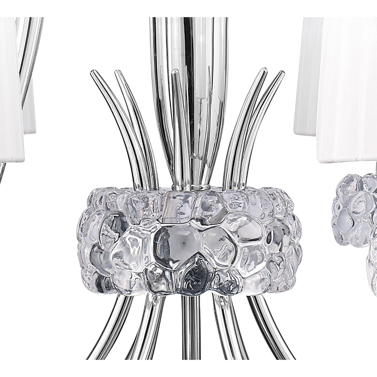 Loewe Elegant Two-Tier Pendant Light 6+3, Polished Chrome with White Organza Shades